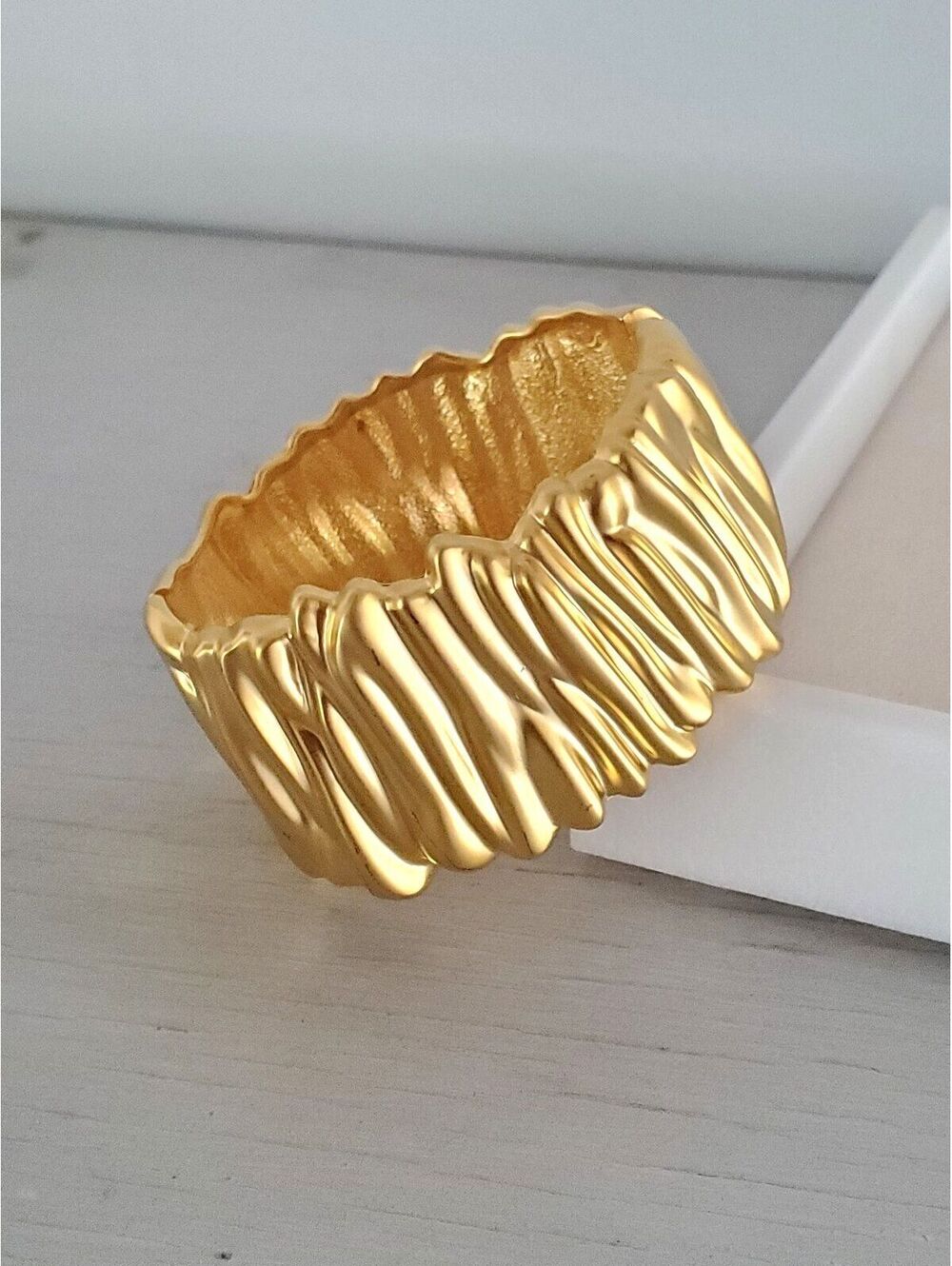 Chunky Gold-tone Hinged Wide Bangle Bracelet